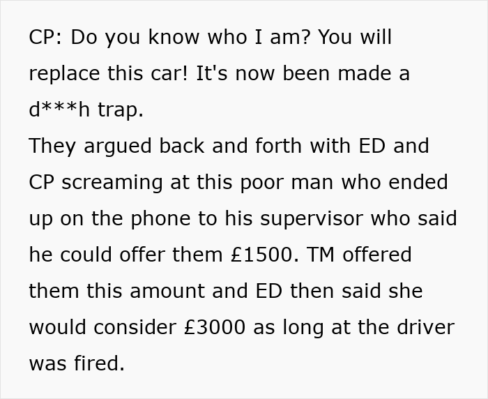 Text discussing payout negotiations and driver firing demand after crash Text discussing payout negotiations and driver firing demand after crash