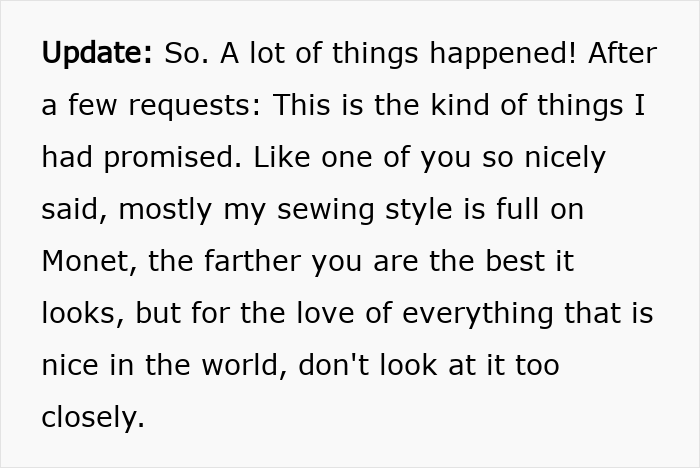 Text update on sewing style and wedding dress details