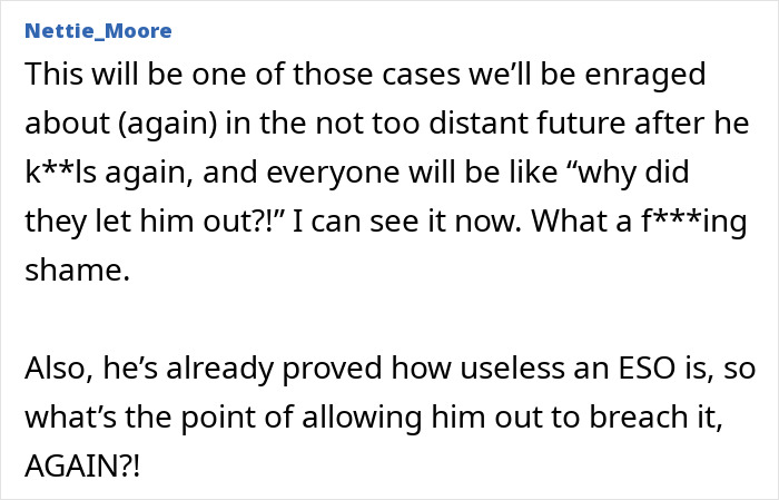 Text about public outrage on offender and effectiveness of ESO