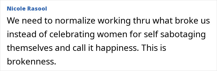 Comment criticizing self-sabotaging women on social media post