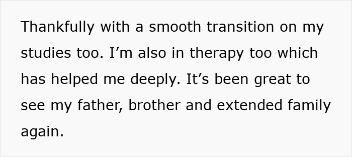 A screenshot of an update about a stepdaughter's smooth transition after dealing with ridiculous house rules. A screenshot of an update about a stepdaughter's smooth transition after dealing with ridiculous house rules.