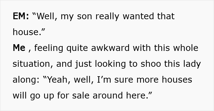 A screenshot showing the stranger awkwardly trying to end the conversation with Karen at their home. A screenshot showing the stranger awkwardly trying to end the conversation with Karen at their home.
