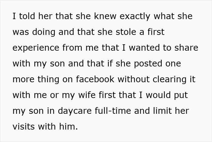 Text about MIL posting on Facebook and parenting boundaries