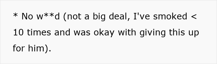 A rule from a toxic relationship: no w**d, revealing the toxic guy's strict and controlling rules.