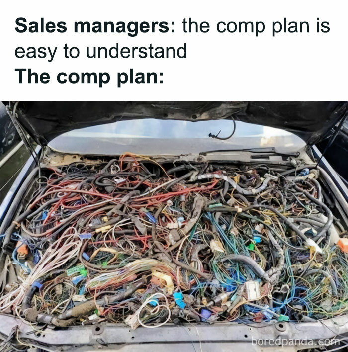 Sales manager claims comp plan is easy but actual compensation plan is tangled wires