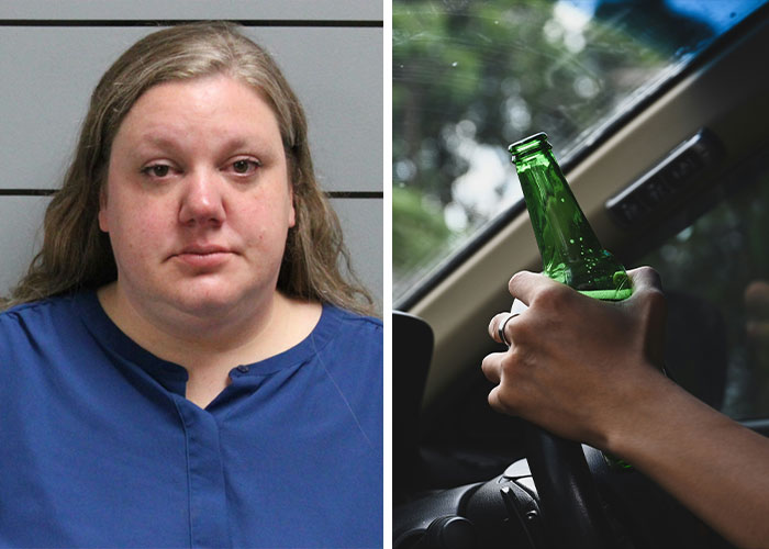 Mugshot of a woman and drinking alcohol during job interview