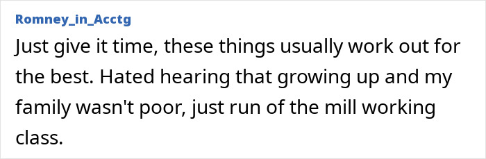 A comment about middle-class people saying things work out for the best, from a working-class perspective.