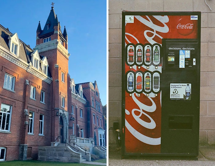 Image of a brick building and a Coca-Cola vending machine, symbolizing bizarre accidents and the lives they claim.
