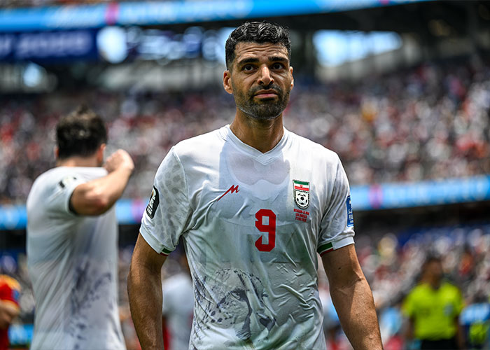 Close-up of an Iran World Cup player in Los Angeles, part of the viral frenzy.