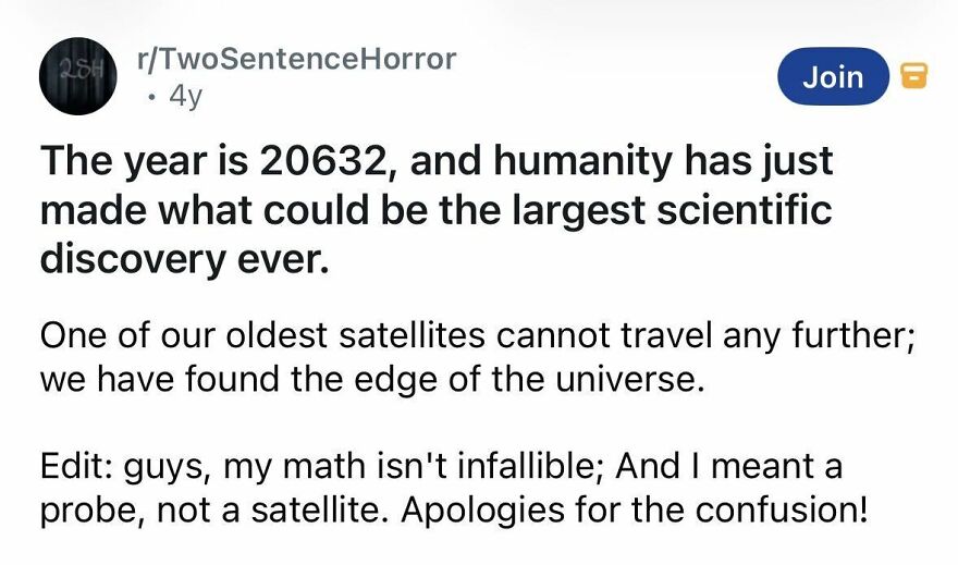 Short spine-chilling story about humanity discovering the edge of the universe in 20632.