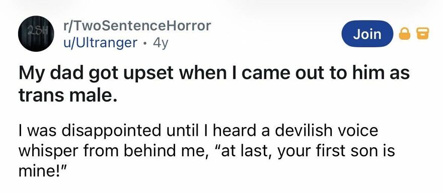 Short chilling story about a trans male coming out and a devilish voice