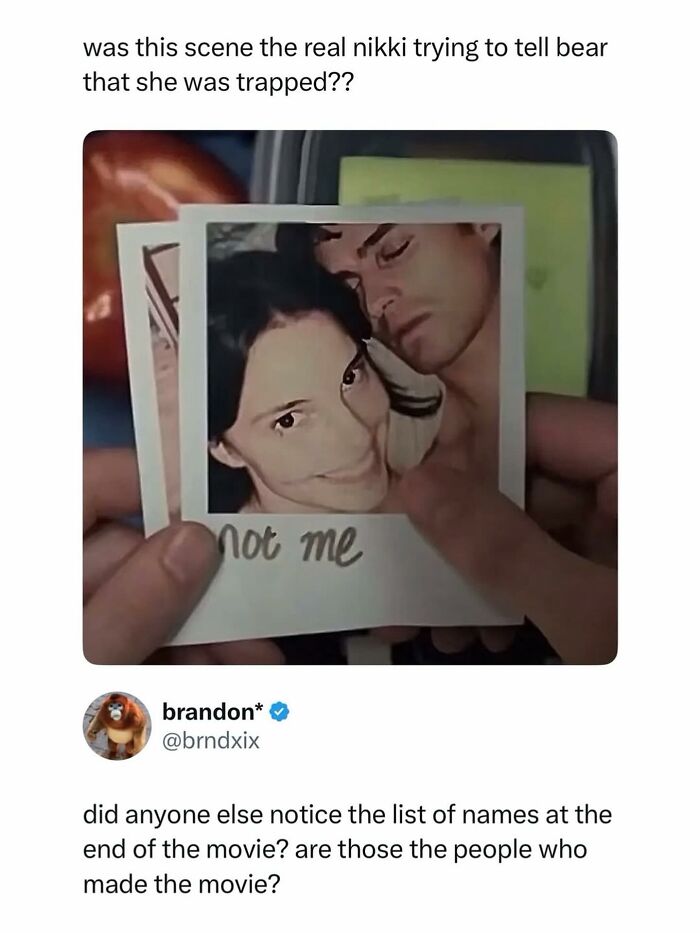 Pop culture post speculating about a scene in a movie with polaroids, for instant good vibes.