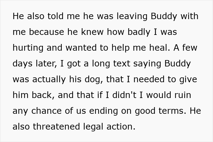 Text about ex demanding return of shared dog and threat of legal action Text about ex demanding return of shared dog and threat of legal action