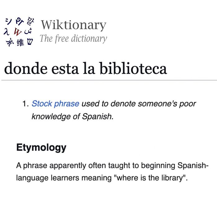 Wiktionary entry explaining Spanish phrase used for poor Spanish knowledge