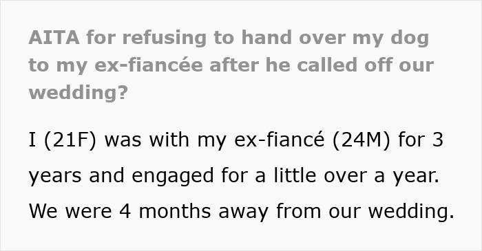 Text post about refusing to hand over dog after wedding cancellation Text post about refusing to hand over dog after wedding cancellation