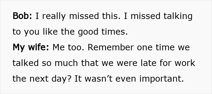 Screenshot of text showing an ex-wife still by her husband's side, reminiscing after his accident.
