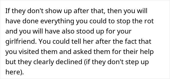 Text discussing supporting girlfriend and handling homophobic parents' refusal to help