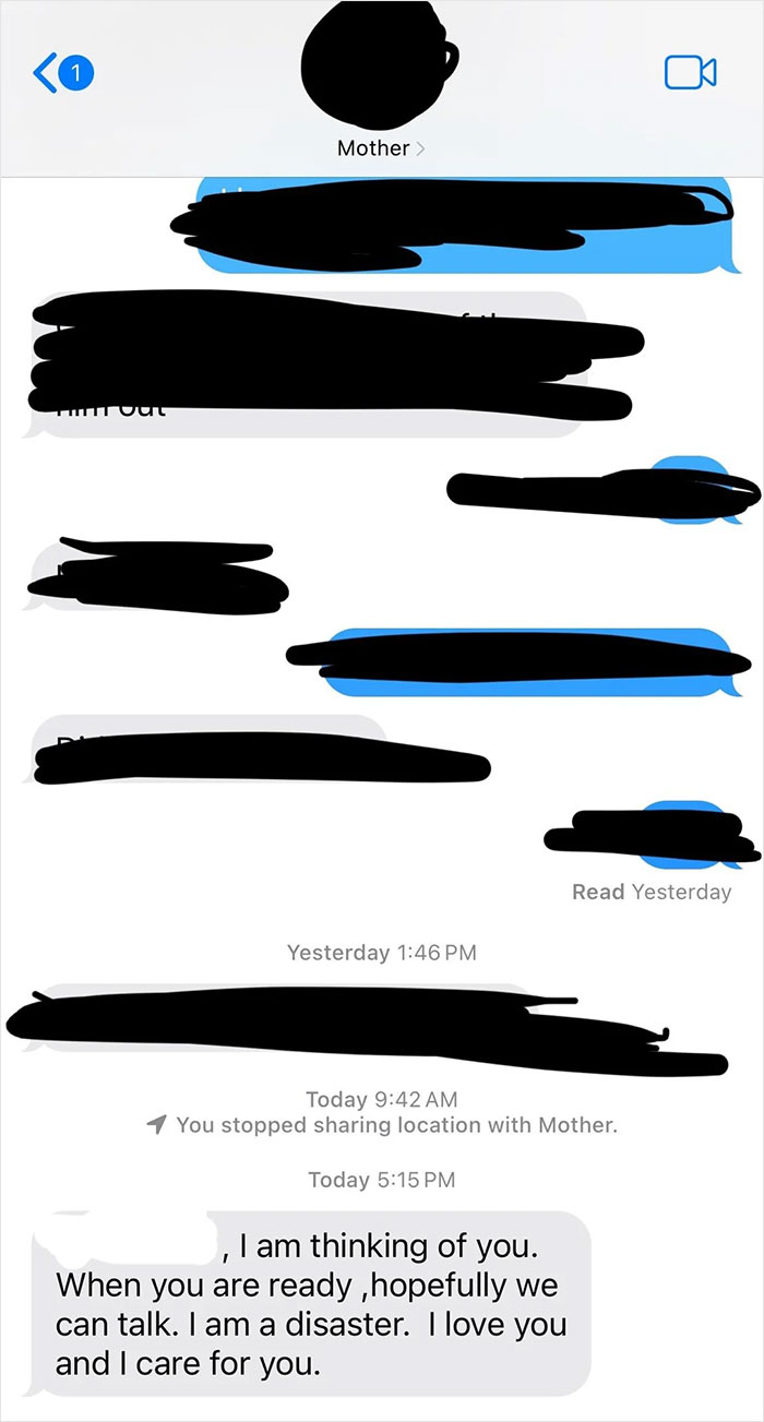 A woman is told to leave home after refusing to follow one rule, as seen in a text message from Mother.
