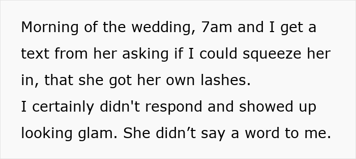 Text about bride's friend ignoring outrageous 7AM request before wedding