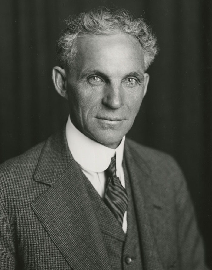 Black and white photo of Henry Ford, a romanticized historical figure