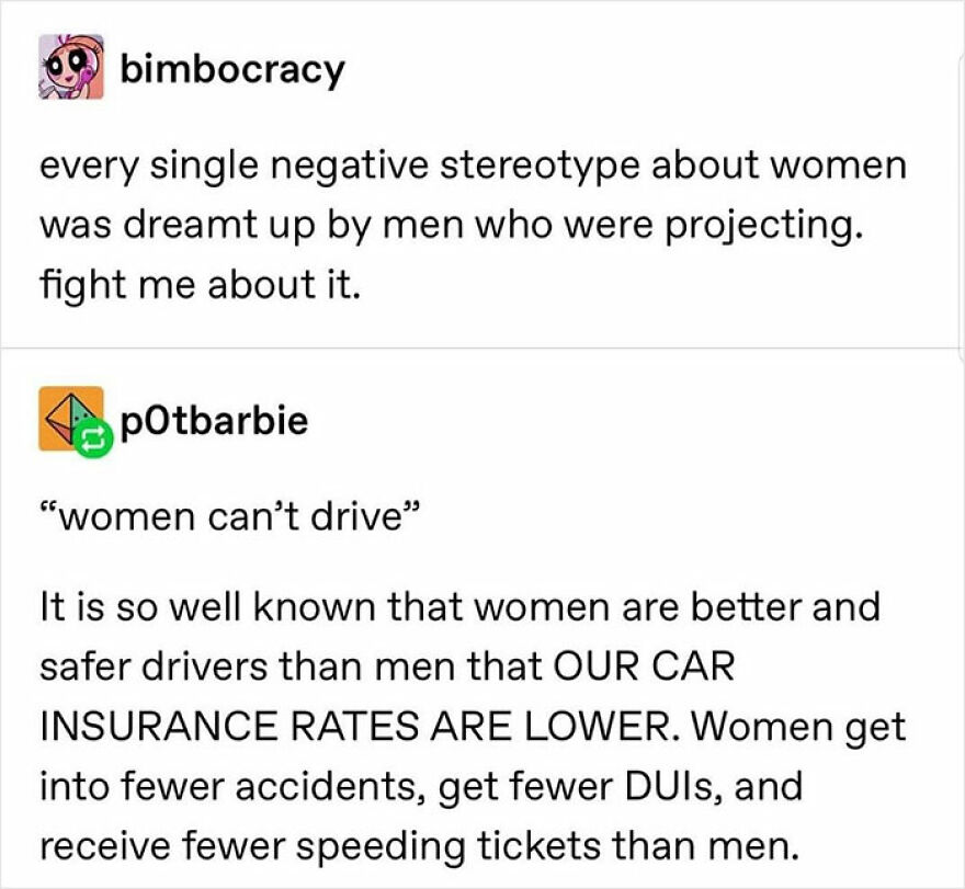 Feminist post debunking negative stereotypes about women being projected by men