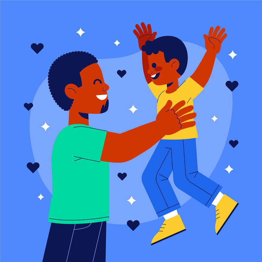 Illustration of loving father playing happily with child symbolizing healthy parenting