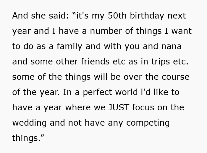 A Mom wants a whole year to celebrate her birthday, tells daughter her wedding can wait. A Mom wants a whole year to celebrate her birthday, tells daughter her wedding can wait.