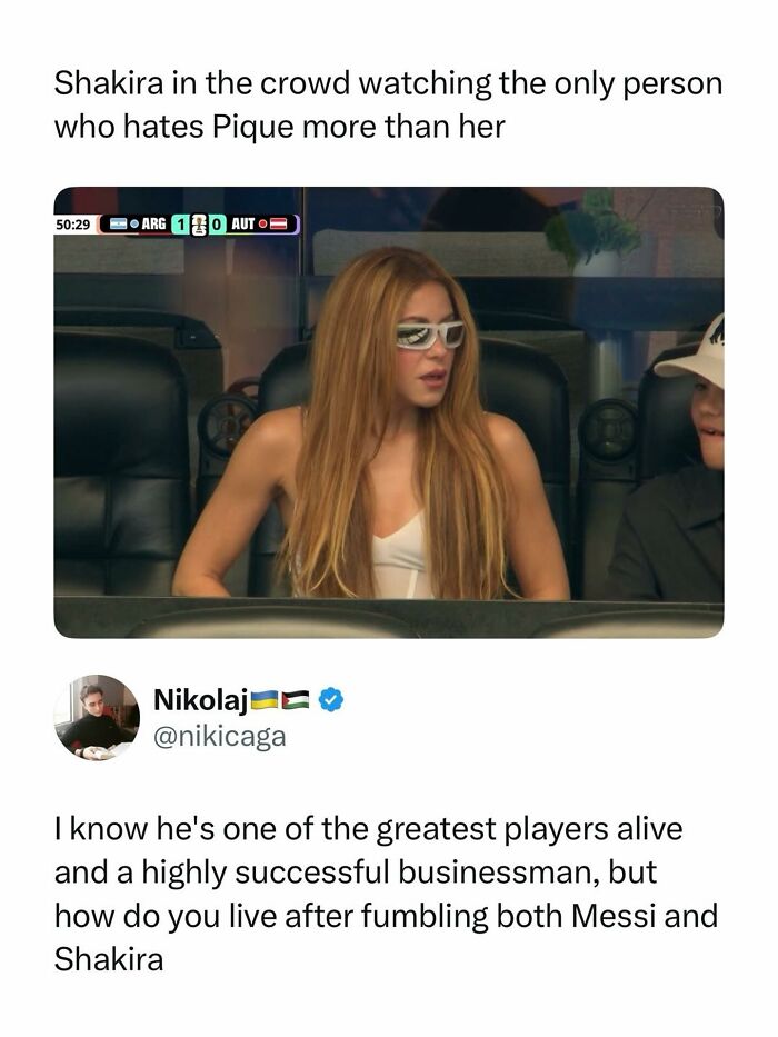 A social media post featuring a picture of Shakira watching a game, contributing to pop culture posts.