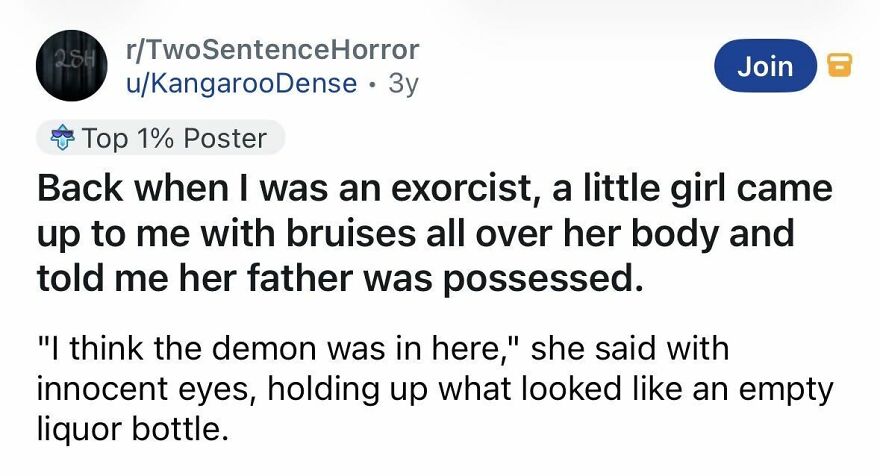Spine chilling exorcist story about a girl with bruises claiming her father possessed