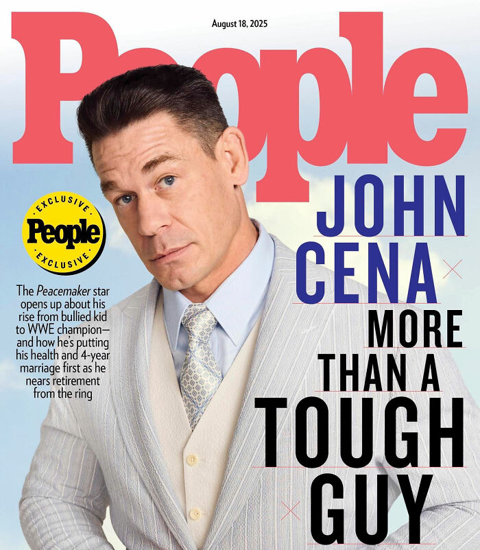 John Cena on the cover of People magazine, possibly after a hair transplant.