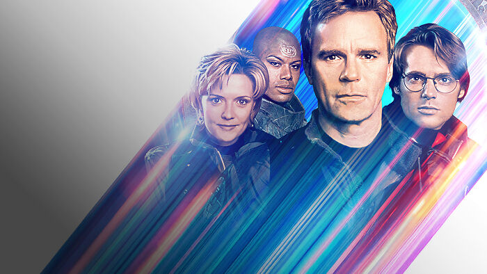 Digital art of Stargate main characters with colorful streaks Digital art of Stargate main characters with colorful streaks