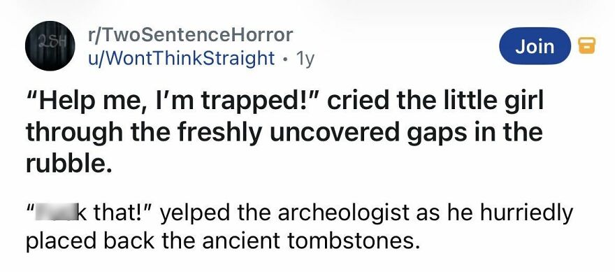 Short spine-chilling story about a trapped girl and an archaeologist in the rubble