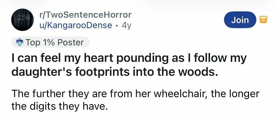 Horror story following daughter's footprints in the woods far from her wheelchair