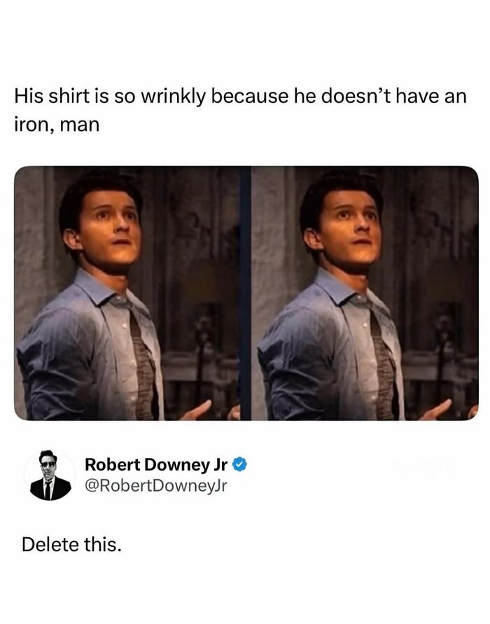A meme of Tom Holland as Spider-Man, a pop culture post for instant good vibes.