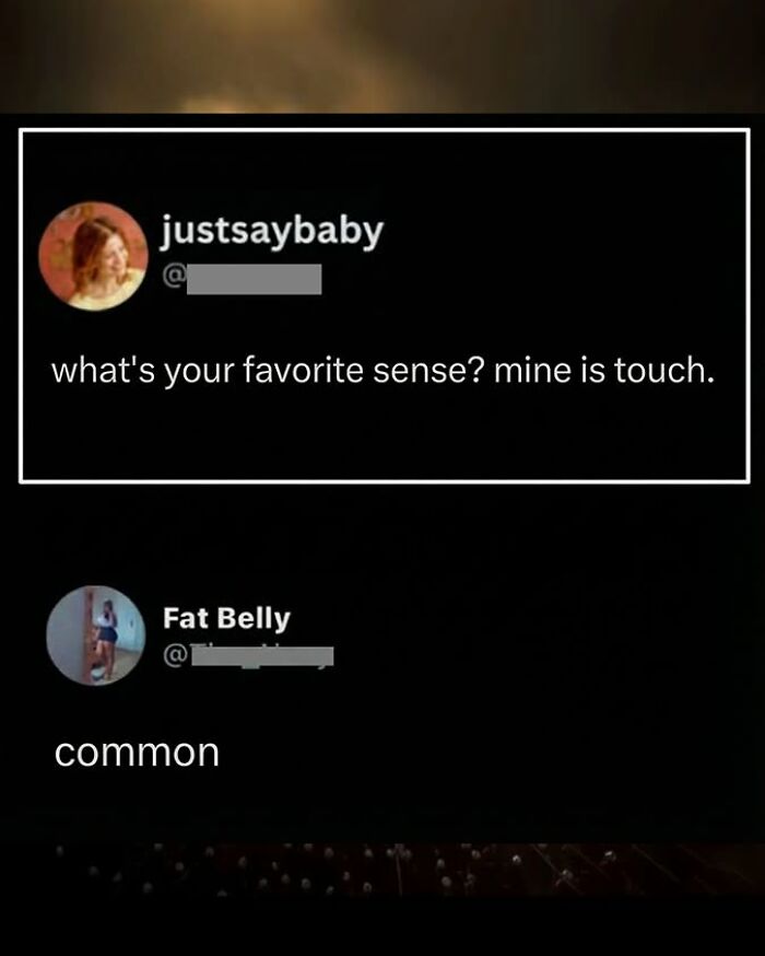 A funny social media interaction about favorite senses, funnier than the original posts.