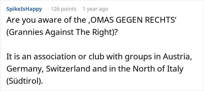 Comment explaining Grannies Against The Right association in Europe Comment explaining Grannies Against The Right association in Europe