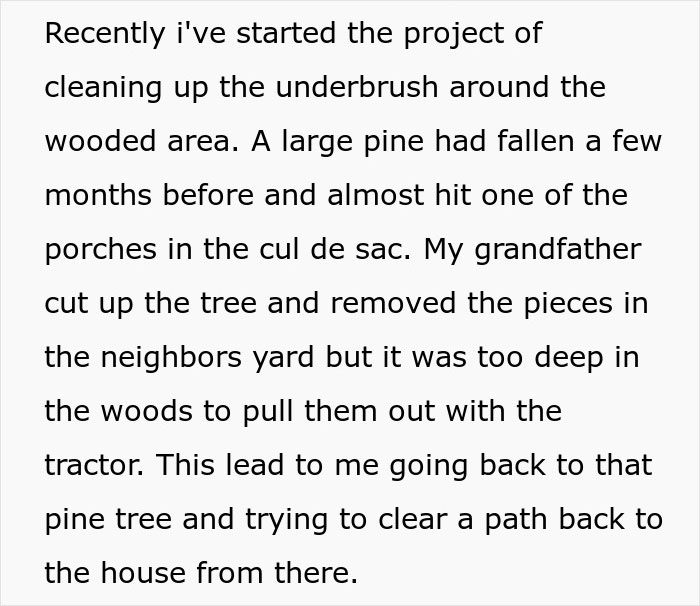 Cleaning underbrush where a pine fell, an example of grandpa's reality check to entitled mom. Cleaning underbrush where a pine fell, an example of grandpa's reality check to entitled mom.
