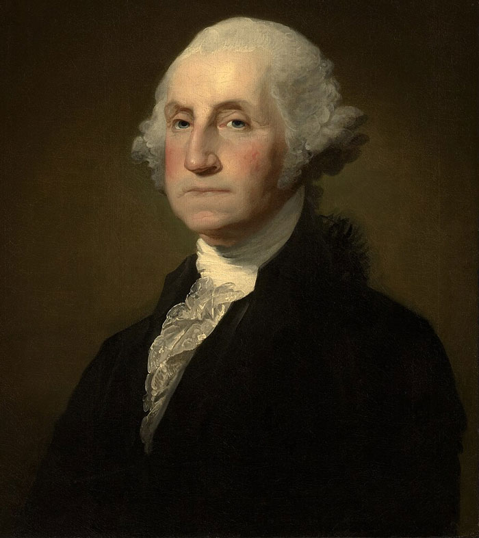 Classic portrait of George Washington, a romanticized historical figure