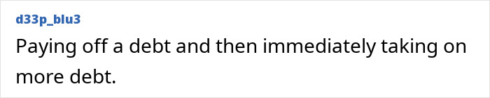 A screenshot of a Reddit comment by d33p_blu3 discussing middle-class people paying off debt and taking on more.