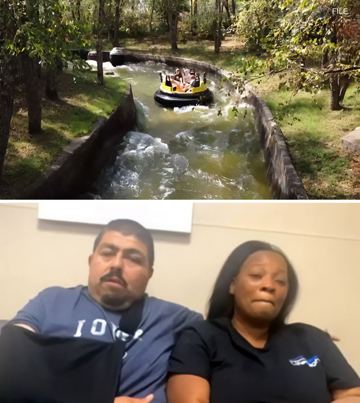 A river rapids ride, a rookie mistake leading to tragedy, with people on a raft, and two distressed individuals.