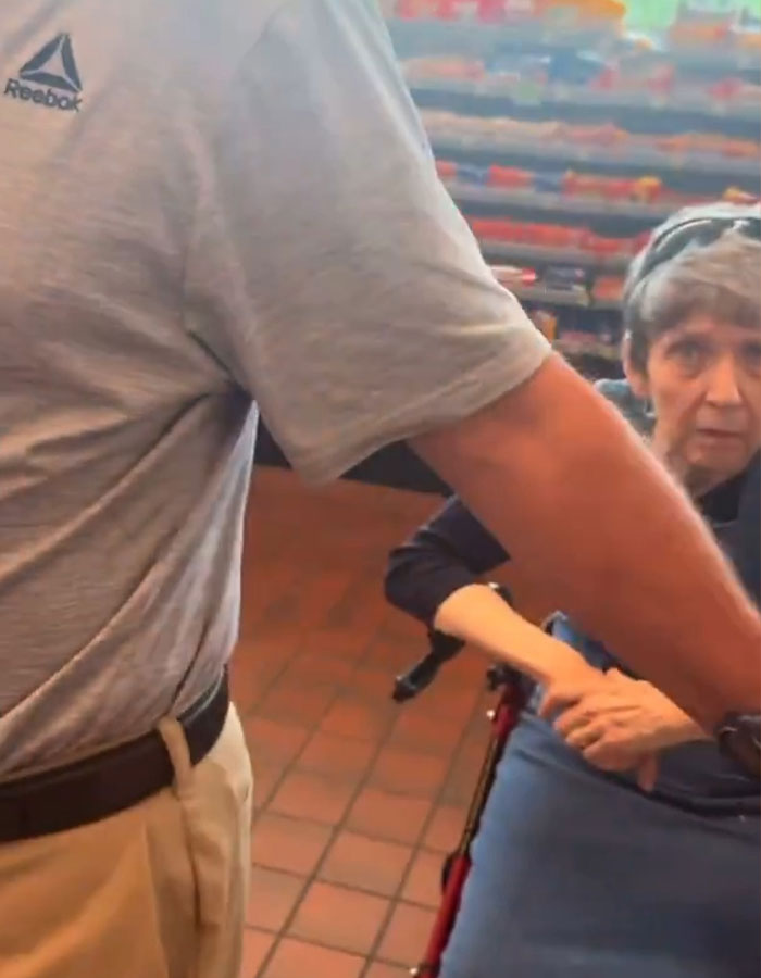 Man confronting woman in wheelchair during male Karen restroom incident Man confronting woman in wheelchair during male Karen restroom incident