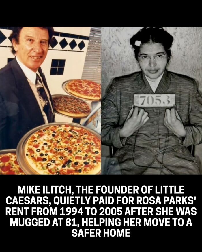 Historical photos: Mike Ilitch and Rosa Parks side by side in a rare image.