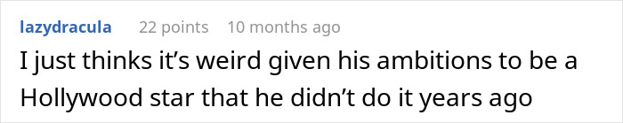 Online comment about John Cena's hair transplant timing given his Hollywood ambitions.