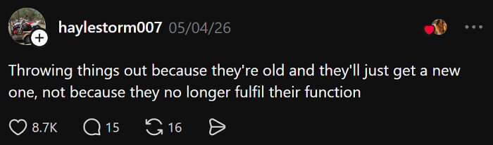 A social media post about ignorant things middle-class people say, like throwing out old items unnecessarily.