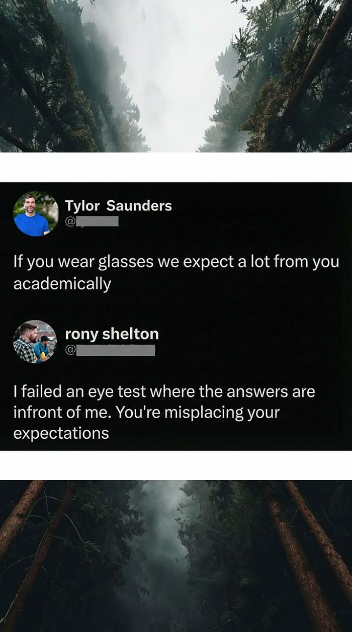 A social media post with a funny comment about expectations for people who wear glasses, funnier than the original post.