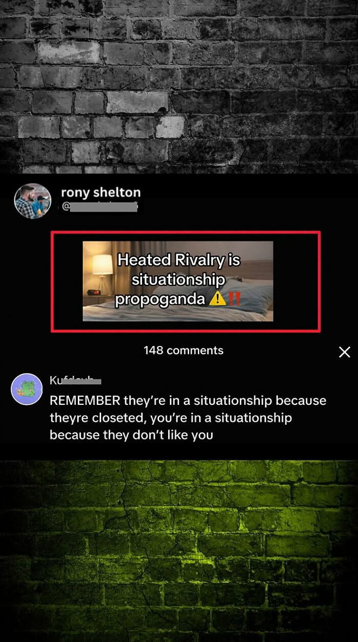 A screenshot showcasing a funny comment in response to a post about Heated Rivalry, one of many great comments.