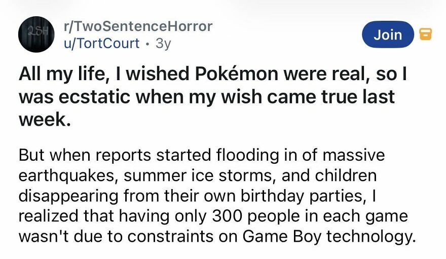 Short spine chilling story about Pokémon causing disasters and disappearances