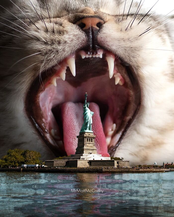 This Artist Imagines A World Where Giant Cats Rule Everything, And Here Are His 30 Newest Surreal Creations