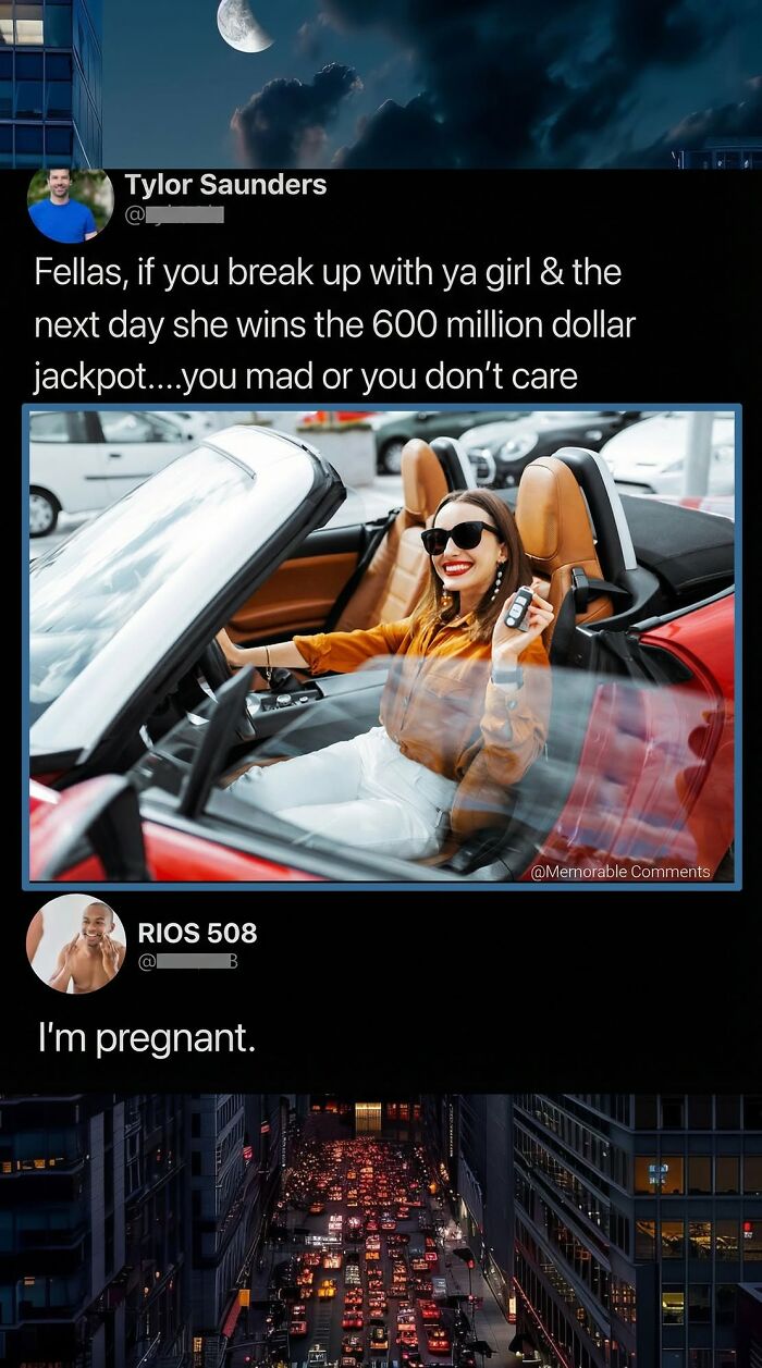 A funny comment on Twitter about a woman winning a jackpot after a breakup.