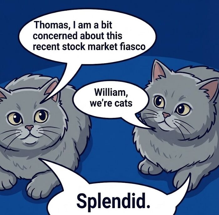 two cats talking about stock market in weird cats meme